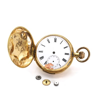 Lot 405 - An 18ct gold side wind hunter pocket watch