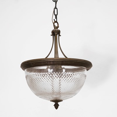 Lot 438 - A cut-glass and brass-framed ceiling light