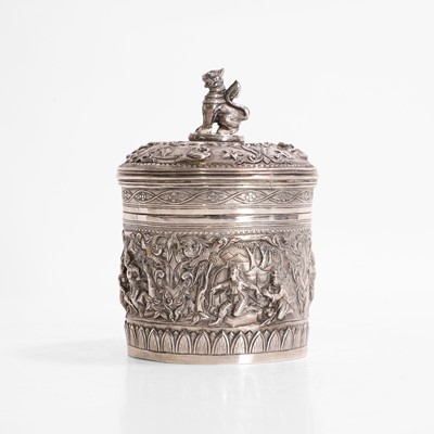 Lot 397 - A Burmese white-metal container and cover