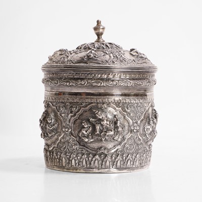 Lot 400 - A Burmese white-metal container and cover