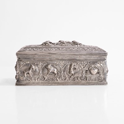 Lot 404 - A Burmese white-metal box and cover