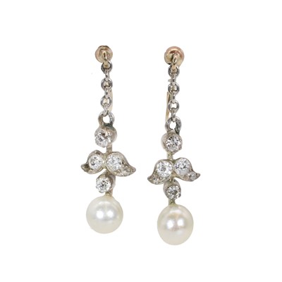 Lot 208 - A pair of diamond and pearl drop earrings