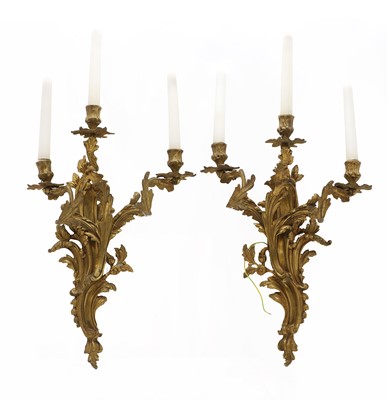 Lot 535 - A pair of gilt metal Rococo wall lights