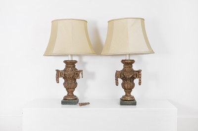 Lot 470 - A pair of neoclassical giltwood table lamps
