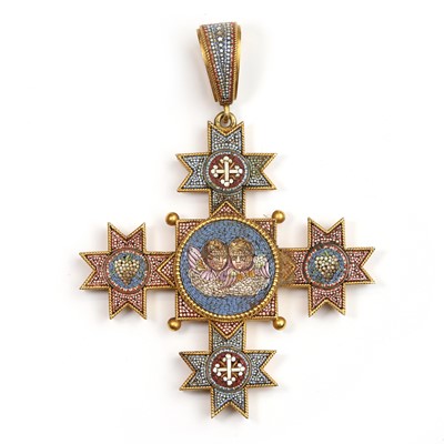Lot 37 - A Victorian micro mosaic cross pendant locket, C.1880-1890