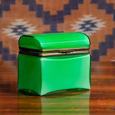 Lot 568 - A Bohemian green opaque glass box