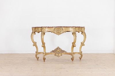 Lot 234 - A Louis XV-style giltwood and marble pier table