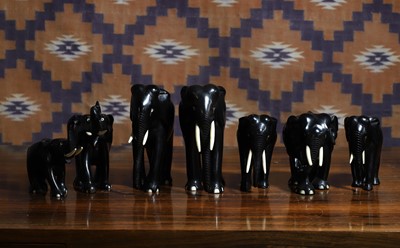Lot 639 - A group of seven Indian ebony elephant figures