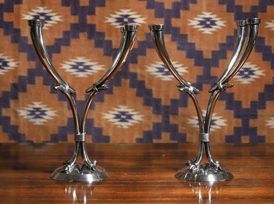 Lot 638 - A pair of Spanish modernist silver table candelabra