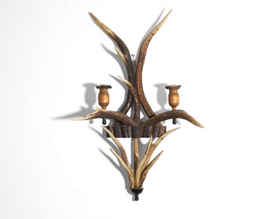 Lot 673 - A Red deer antler two branch wall light