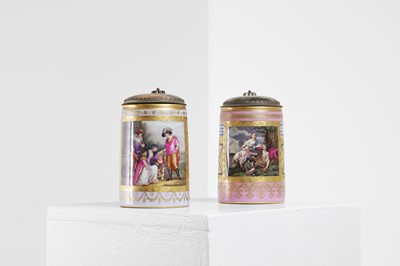 Lot 423 - A pair of Vienna porcelain and gilt-metal-mounted tankards