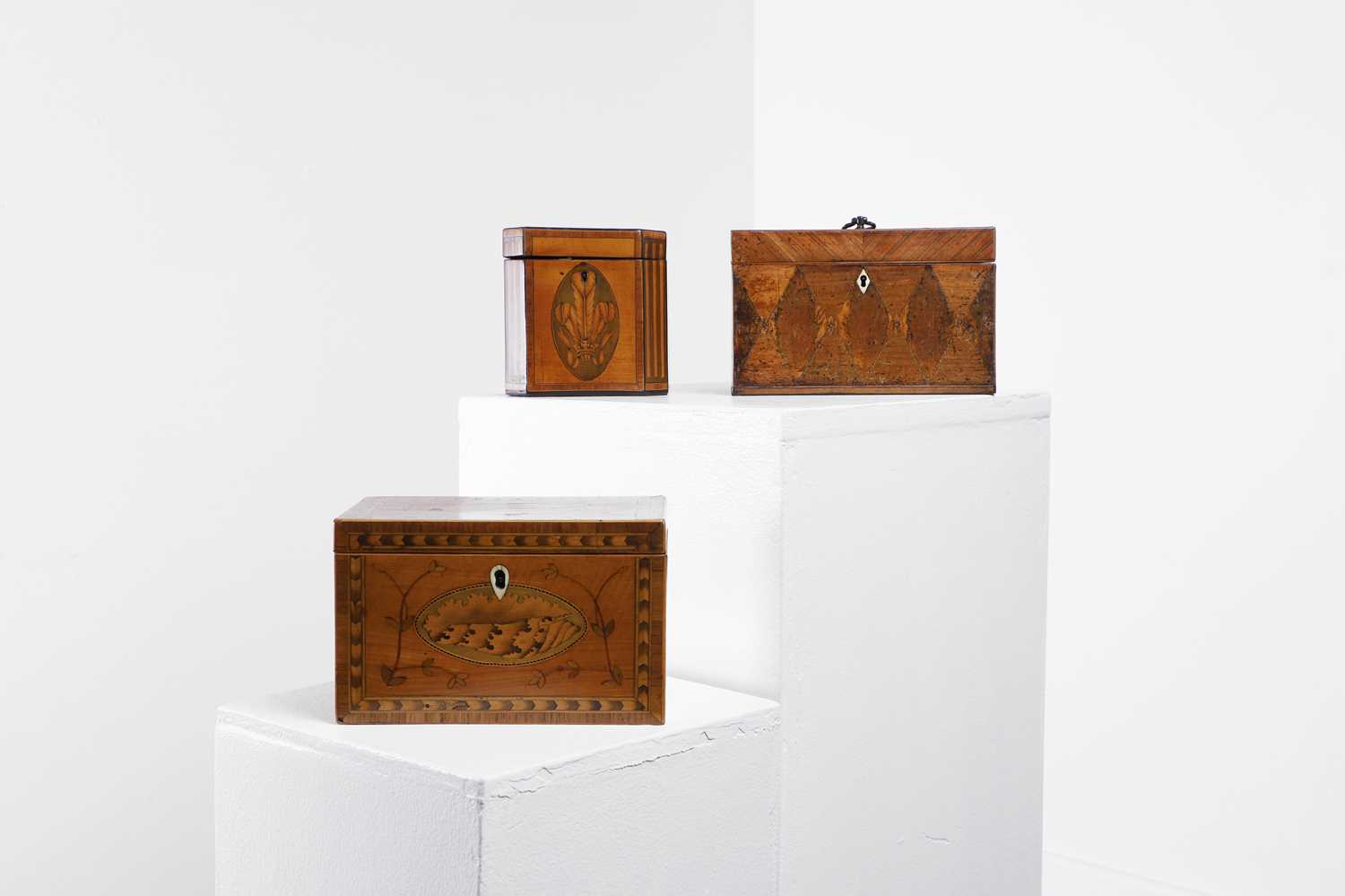Lot 441 - Three George III inlaid tea caddies