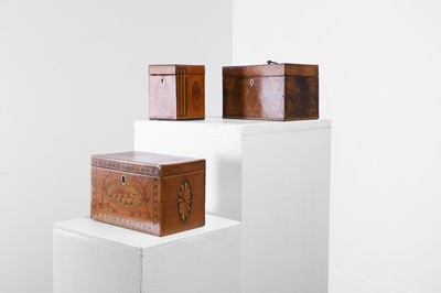 Lot 441 - Three George III inlaid tea caddies