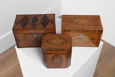 Lot 441 - Three George III inlaid tea caddies