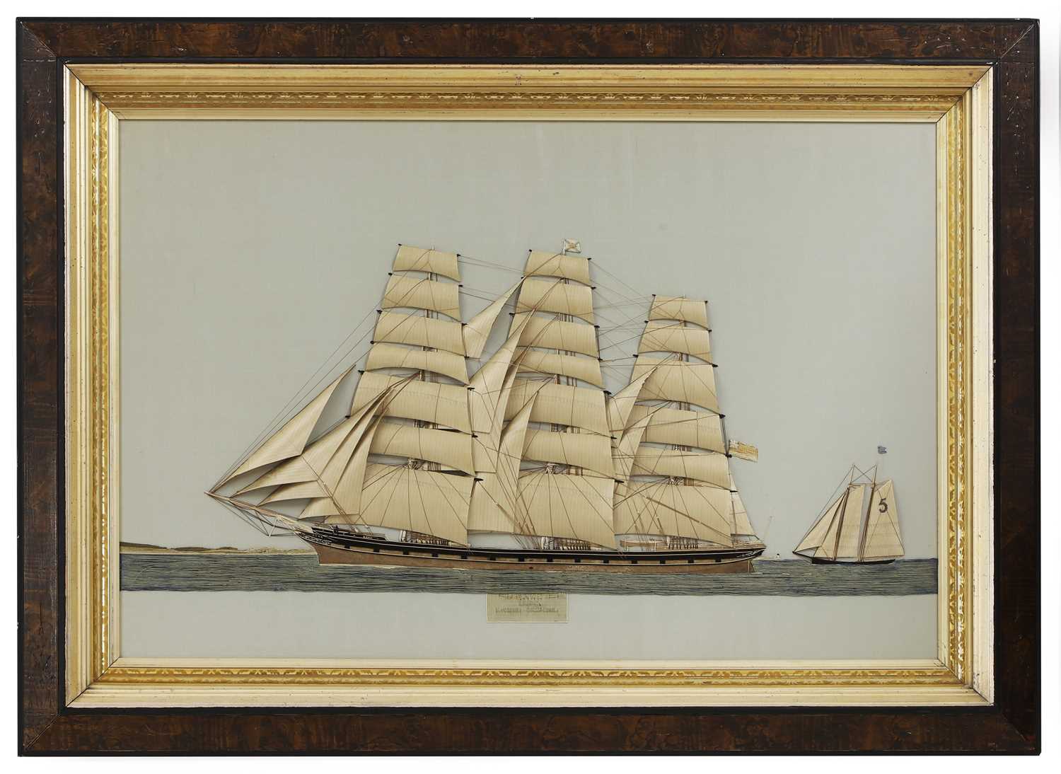 Lot 417 - A large silkwork picture of the three-mast ship 'Bann'