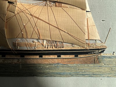 Lot 417 - A large silkwork picture of the three-mast ship 'Bann'
