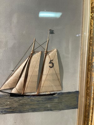 Lot 417 - A large silkwork picture of the three-mast ship 'Bann'