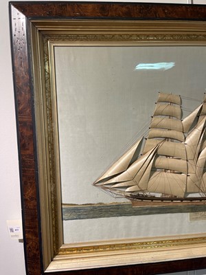 Lot 417 - A large silkwork picture of the three-mast ship 'Bann'