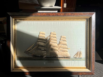 Lot 417 - A large silkwork picture of the three-mast ship 'Bann'
