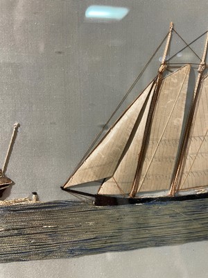 Lot 417 - A large silkwork picture of the three-mast ship 'Bann'