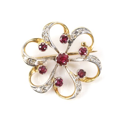 Lot 127 - A ruby and diamond floral brooch