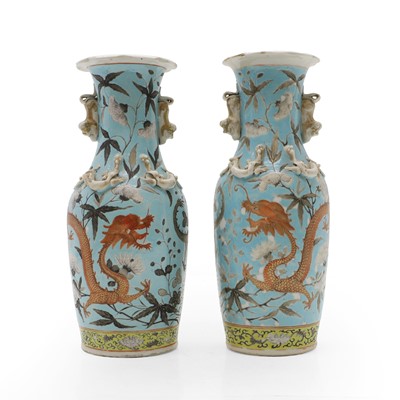 Lot 63 - A pair of Chinese Canton baluster vases
