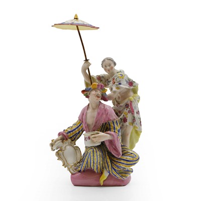 Lot 142 - A Meissen porcelain chinoiserie figure group