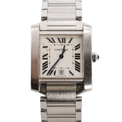 Lot 382 - A stainless steel Cartier Tank Française automatic bracelet watch