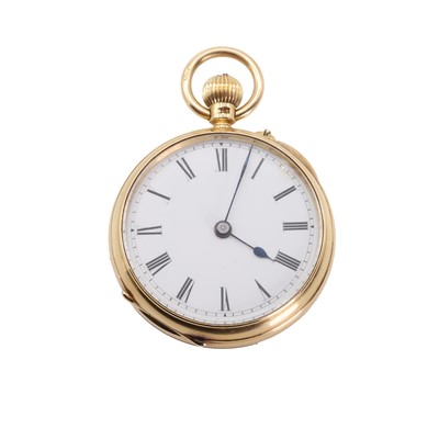 Lot 402 - An 18ct gold open faced top wind pocket watch