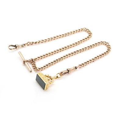 Lot 399 - An Albert chain and a 9ct gold bloodstone fob