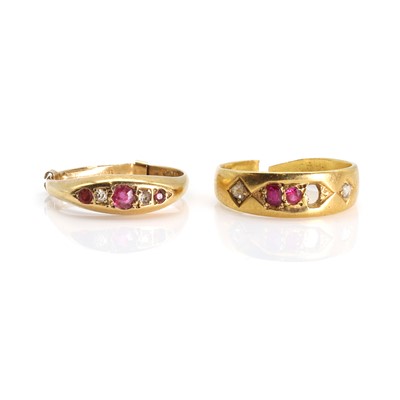 Lot 245 - Two Edwardian 18ct gold ruby and diamond rings