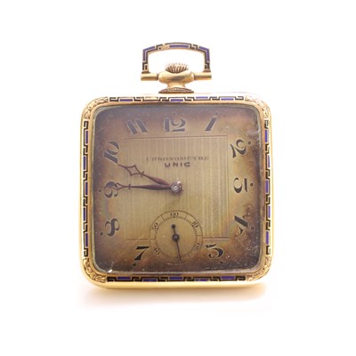 Lot 411 - A gold open faced top wind pocket watch, signed Unic