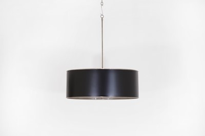 Lot 66 - A large nickel and painted drum shade ceiling light by Charles Edwards