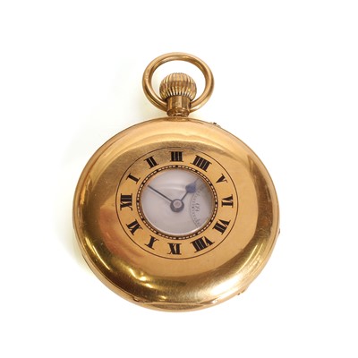 Lot 406 - An 18ct gold side wind half hunter pocket watch