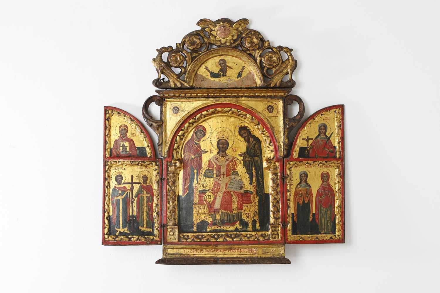 Lot 262 - A triptych icon of the Deisis