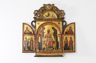 Lot 262 - A triptych icon of the Deisis
