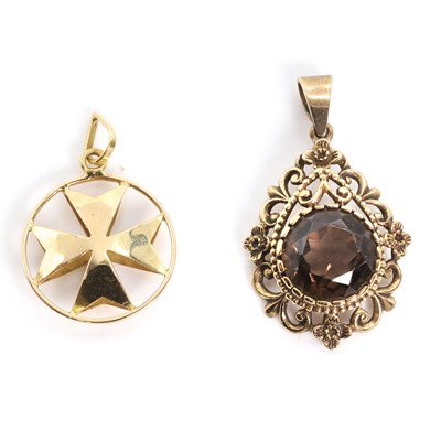 Lot 258 - A Maltese cross pendant and a smoky quartz pendant