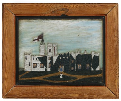 Lot 372 - A Victorian folk art watercolour, beadwork and sand collage
