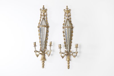 Lot 657 - A pair of Louis XVI-style painted and parcel-gilt wall sconces