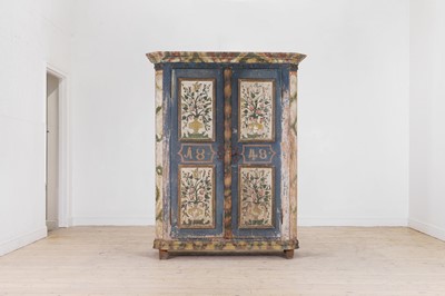 Lot 644 - A painted pine marriage cupboard