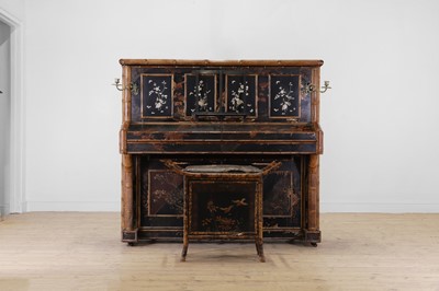 Lot 415 - A Victorian Aesthetic period Japonesque black lacquer and faux bamboo upright piano