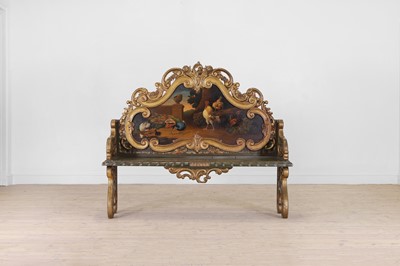 Lot 260 - A painted and parcel-gilt wooden hall bench