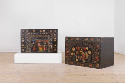 Lot 89 - Two export lacquered camphor wood chests