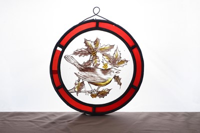 Lot 70 - A small painted and leaded glass panel