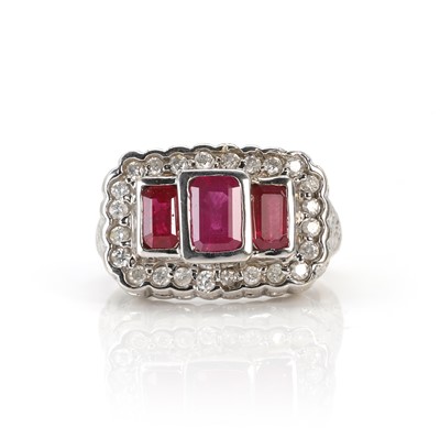 Lot 79 - A 14ct white gold ruby and diamond dress ring