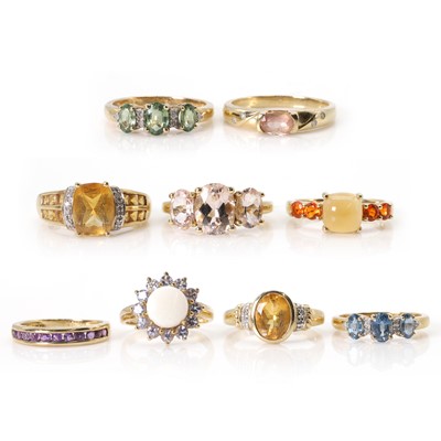 Lot 260 - A group of 9ct gemstone set rings