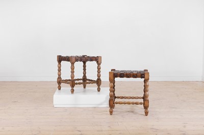 Lot 187 - A pair of beech and woven leather stools