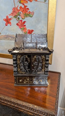 Lot 152 - A small ivory-inlaid rosewood writing cabinet
