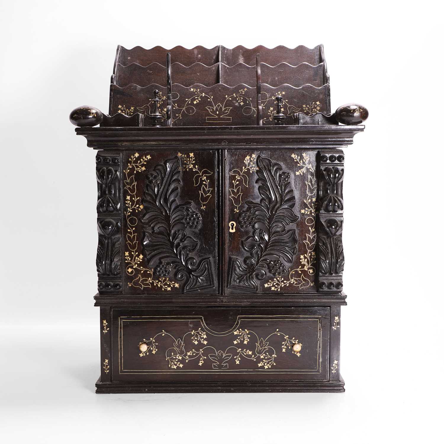 Lot 152 - A small ivory-inlaid rosewood writing cabinet