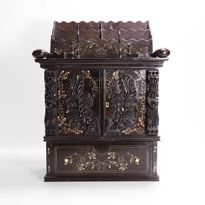 Lot 152 - A small ivory-inlaid rosewood writing cabinet